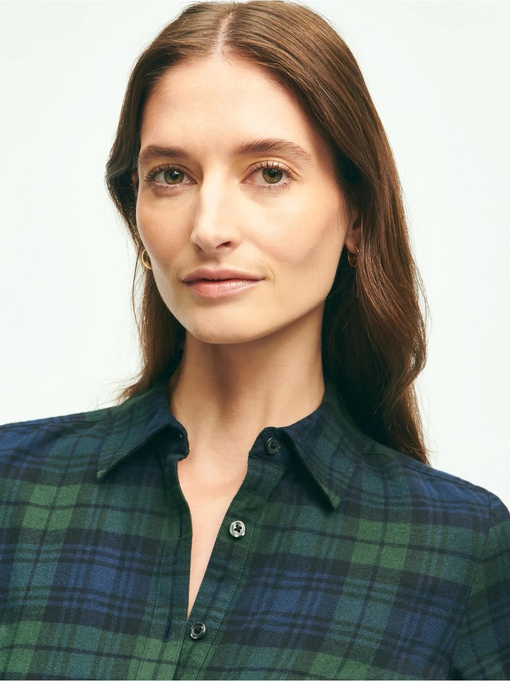Brooks Brothers Brushed Cotton Flannel A Line Shirt Dress Navy Green Plaid 4 - Picture 6 of 6